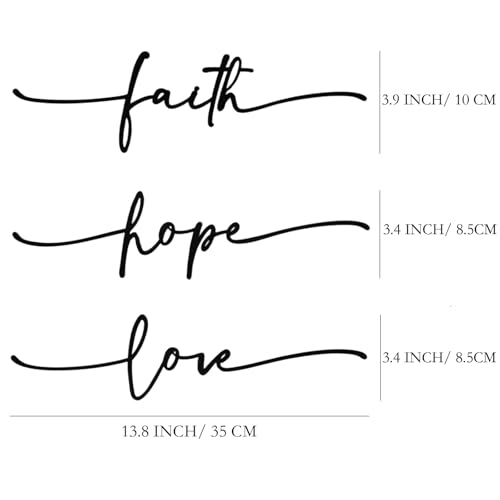 Hanwares Faith Hope Love Metal Wall Decor – 3 Pieces Modern Minimalist Wire Wall Art, Inspirational Metal Letter Sign Decor for Living Room, Bedroom, Bathroom, or Office