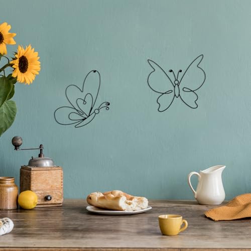 6 Pieces Metal Butterfly Wall Decor 8 Inch Black Butterfly Wall Art Different Shapes Hanging Decor Minimalist Wire Art for Kitchen, Bedroom, Outdoor