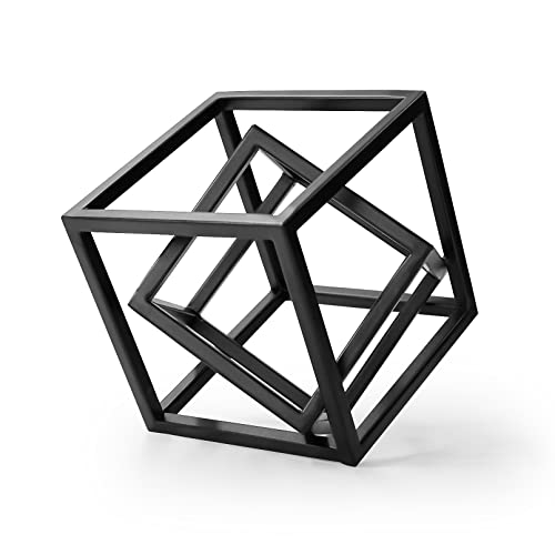 Hanwares Small Geometric Sculpture, Metal Cube Decorative Ornaments Modern Home Decor Accent