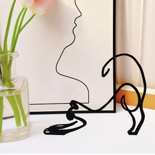Cat Metal Wall Art - Hanwares Modern Metal Cat Wall Art Sculpture, Black Minimalist Home Decor, Living Room Wall…
