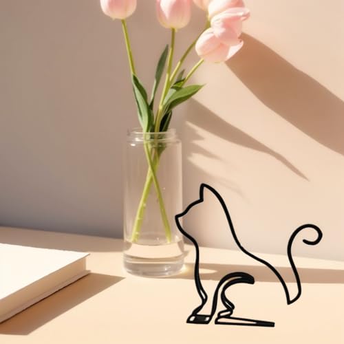 Cat Metal Wall Art - Modern Metal Cat Wall Art Sculpture, Black Minimalist Home Decor, Living Room Wall Decoration…