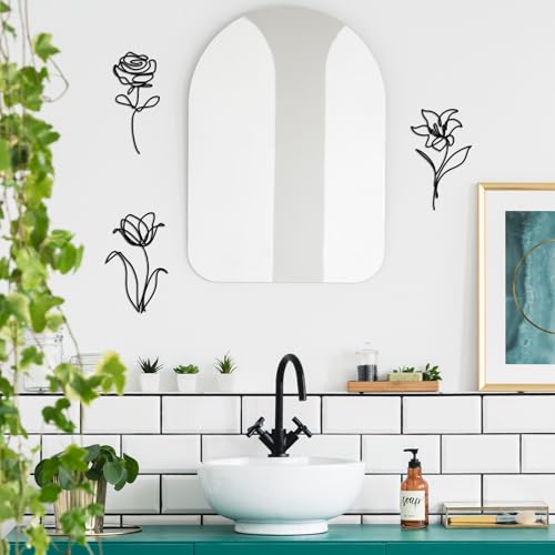Hanwares Metal Flowers Wall Art Set of 3, Farmhouse Floral Home Decoration, Modern Line Art Flower Wall Decor for Living Room Bedroom Bathroom, Minimalist Botanical Wall Sculpture – Lily, Tulip, Rose