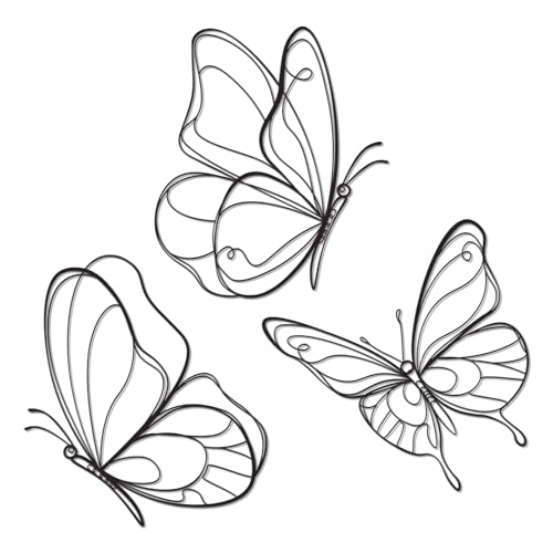 Hanwares Black Metal Butterfly Wall Decor Set, 3 Pcs Elegant Butterfly Wall Art, Stylish Black Metal Wall Art for Home Decor, Ideal Small Wall Decor for Living Room Bedroom Aesthetics (Elegant)