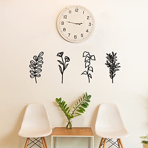 Hanwares 6 Pieces Metal Wall Art Minimalist Line Decor Flower Black Botanical Leaf Metal Art Modern Natural Floral Line Wall Decorations for Bedroom Living Room Bathroom Kitchen Outdoor