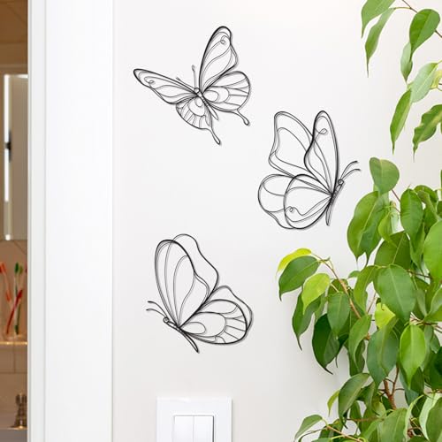 Hanwares Black Metal Butterfly Wall Decor Set, 3 Pcs Elegant Butterfly Wall Art, Stylish Black Metal Wall Art for Home Decor, Ideal Small Wall Decor for Living Room Bedroom Aesthetics (Elegant)