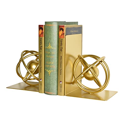 Modern Metal Bookends - Book Ends Decorative, Modern Metal Unique Gold Bookends for Shelves, Round Design Bookend Book…