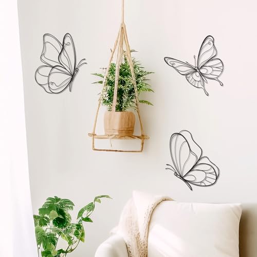 Hanwares Black Metal Butterfly Wall Decor Set, 3 Pcs Elegant Butterfly Wall Art, Stylish Black Metal Wall Art for Home Decor, Ideal Small Wall Decor for Living Room Bedroom Aesthetics (Elegant)