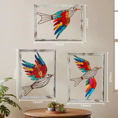 Boho Metal Wall Art - Hanwares Boho Metal Wall Art Birds,Wall Decor Colorful Bird 3 Pieces, Rustic Bird Wall…