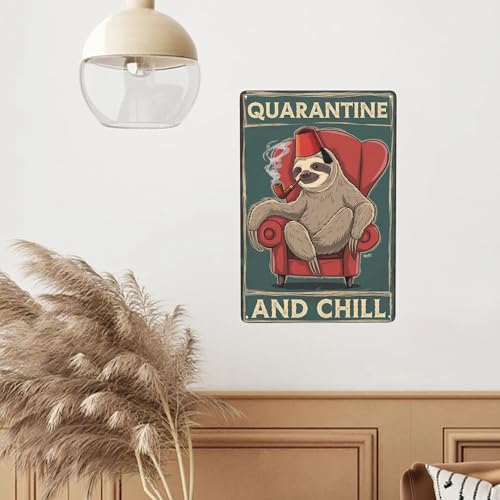 Metal Quote Wall Decor - Indoor decorative wall decor metal tin sign 8x12 inch featuring Sloth Quarantine And Chill…