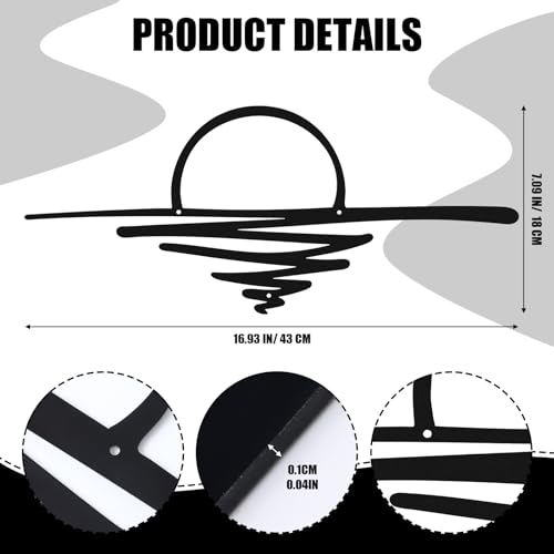 Hanwares Small Sunrise Metal Wall Art Mid Century Boho Decor Sunshine Minimalist Modern Sunset Interior Art Sun Wall Decor for Living Room Kitchen Bedroom, 16.93 x 7.09''(Black)