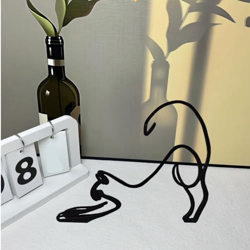 Cat Metal Wall Art - Hanwares Modern Metal Cat Wall Art Sculpture, Black Minimalist Home Decor, Living Room Wall…
