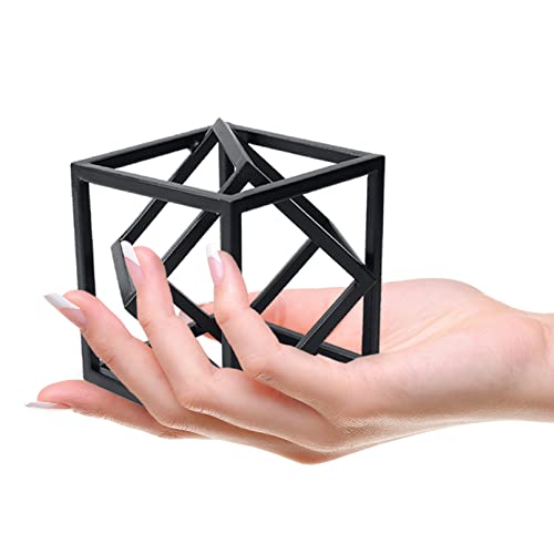 Hanwares Small Geometric Sculpture, Metal Cube Decorative Ornaments Modern Home Decor Accent
