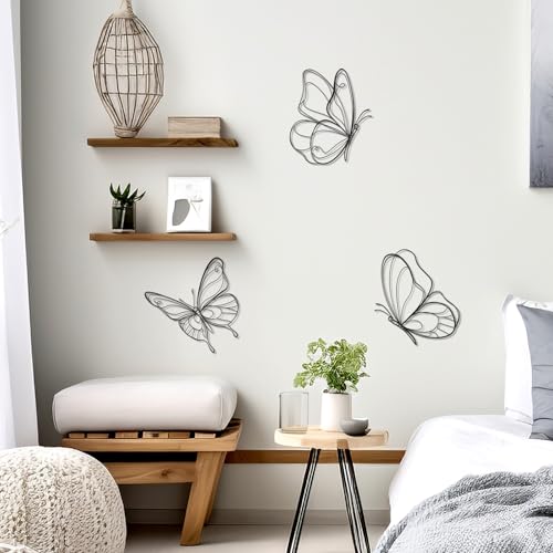 Hanwares Black Metal Butterfly Wall Decor Set, 3 Pcs Elegant Butterfly Wall Art, Stylish Black Metal Wall Art for Home Decor, Ideal Small Wall Decor for Living Room Bedroom Aesthetics (Elegant)