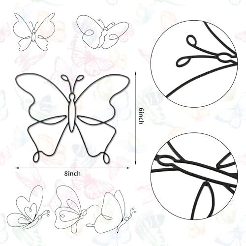 6 Pieces Metal Butterfly Wall Decor 8 Inch Black Butterfly Wall Art Different Shapes Hanging Decor Minimalist Wire Art for Kitchen, Bedroom, Outdoor