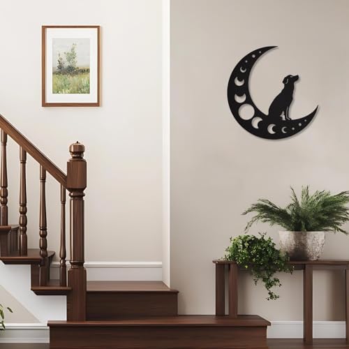 Dog Metal Wall Art - Hanwares Dog Metal Wall Art, Black Moon Wall Decor, Indoor Outdoor Hanging Decoration for Living…