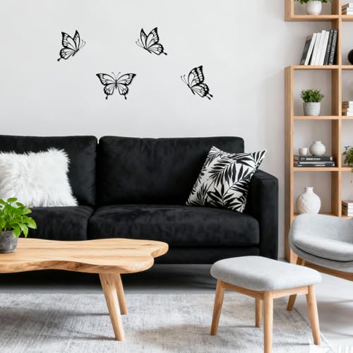 4 Pieces Metal Butterfly Wall Decor - Butterflies Metal Wall Art for Living Room Dining Room Bedroom Bathroom Kitchen | Black | Lightweight | Cute and Modern | Easy to Install