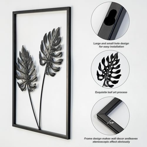 Hanwares Black Metal Wall Decor Framed, 3d Modern Metal Wall Art with Light, Minimalist Abstract Black Line Art DéCor, 4 Piece Home Art for Living Room Bedroom Bathroom