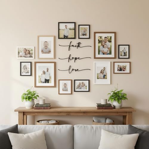 Hanwares Faith Hope Love Metal Wall Decor – 3 Pieces Modern Minimalist Wire Wall Art, Inspirational Metal Letter Sign Decor for Living Room, Bedroom, Bathroom, or Office