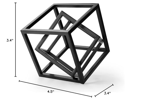 Hanwares Small Geometric Sculpture, Metal Cube Decorative Ornaments Modern Home Decor Accent