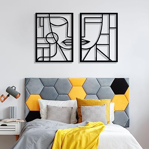 Abstract Face Metal Wall Art - Abstract Face Metal Wall Art, Geometric Face Wall Metal Decor, Minimalist Faces Line…