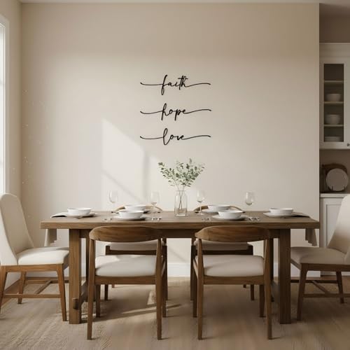 Hanwares Faith Hope Love Metal Wall Decor – 3 Pieces Modern Minimalist Wire Wall Art, Inspirational Metal Letter Sign Decor for Living Room, Bedroom, Bathroom, or Office