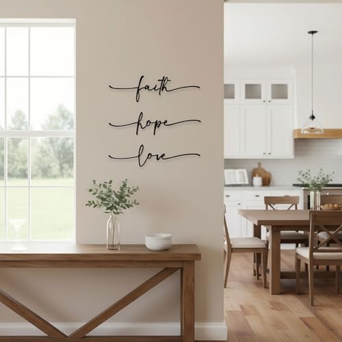 Hanwares Faith Hope Love Metal Wall Decor – 3 Pieces Modern Minimalist Wire Wall Art, Inspirational Metal Letter Sign Decor for Living Room, Bedroom, Bathroom, or Office