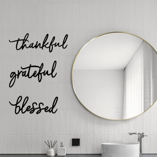 Thankful Grateful Blessed Letter Sign Metal Wall Decor, 3 Piece Black Letters Wall Art for Bathroom Bedroom Metal Words Wall Decor for Home Decor
