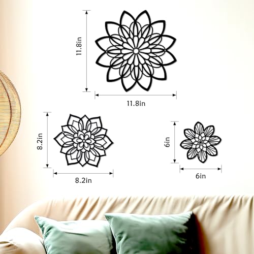 Hanwares 3 Pieces Metal Flowers Wall Decor, Black Wall Decors, Flower Art Wall Decor Farmhouse Wall Decoration Multiple Flowers Hanging Decor for Bathroom Living Room Garden Office (Black Elegant)