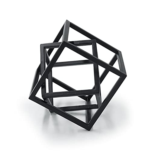 Hanwares Small Geometric Sculpture, Metal Cube Decorative Ornaments Modern Home Decor Accent