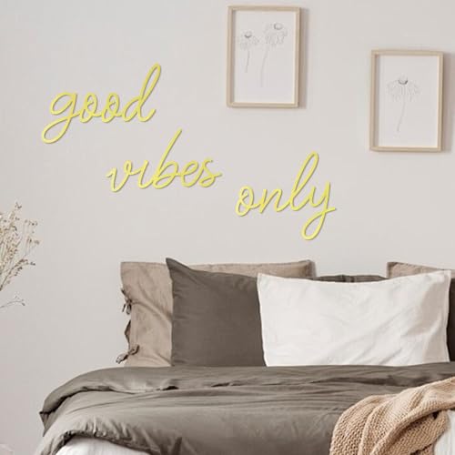 Hanwares Gold Letter Wall Decor Good Vibes Only Gold Office Decor Boho Home Decoration Metal Inspirational Wall Decoration Wire Art Decor for Office Wall Bedroom Home (Elegant)