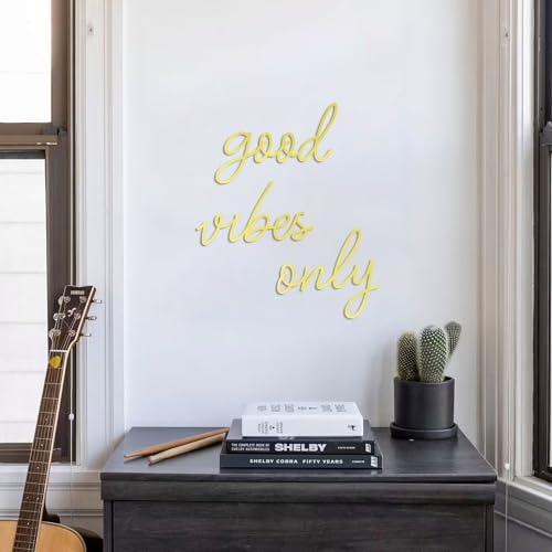 Hanwares Gold Letter Wall Decor Good Vibes Only Gold Office Decor Boho Home Decoration Metal Inspirational Wall Decoration Wire Art Decor for Office Wall Bedroom Home (Elegant)