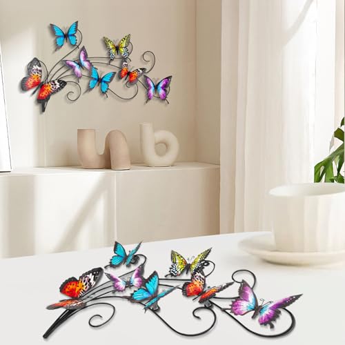 Hanwares Metal Butterflies Wall Decor Art, 22"×13.3", Indoor & Outdoor Decoration, 3D Colorful Hanging Butterfly Decorations for Patio Garden Fence Yard