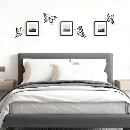 4 Pieces Metal Butterfly Wall Decor - Butterflies Metal Wall Art for Living Room Dining Room Bedroom Bathroom Kitchen | Black | Lightweight | Cute and Modern | Easy to Install