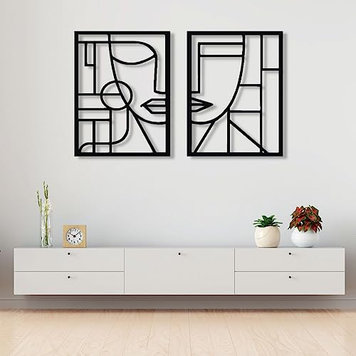 Abstract Face Metal Wall Art - Abstract Face Metal Wall Art, Geometric Face Wall Metal Decor, Minimalist Faces Line…