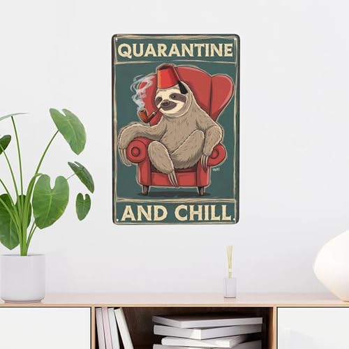 Metal Quote Wall Decor - Indoor decorative wall decor metal tin sign 8x12 inch featuring Sloth Quarantine And Chill…