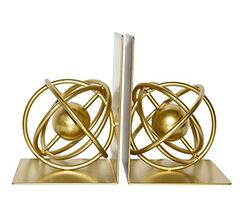 Modern Metal Bookends - Book Ends Decorative, Modern Metal Unique Gold Bookends for Shelves, Round Design Bookend Book…