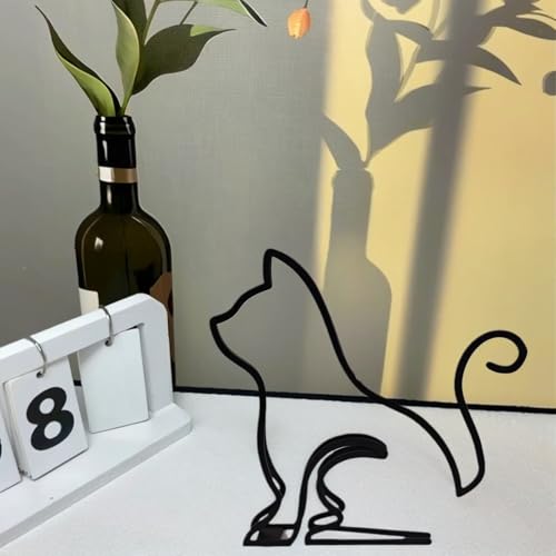 Cat Metal Wall Art - Modern Metal Cat Wall Art Sculpture, Black Minimalist Home Decor, Living Room Wall Decoration…
