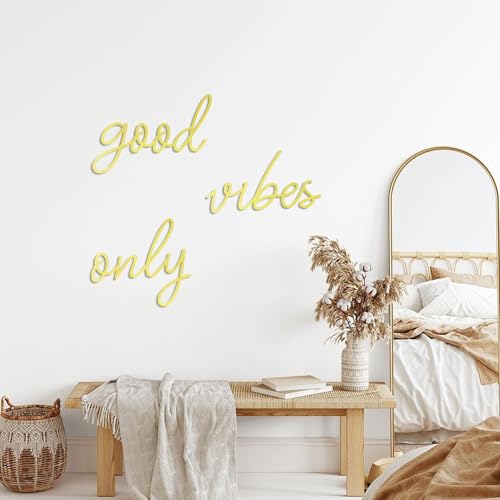 Hanwares Gold Letter Wall Decor Good Vibes Only Gold Office Decor Boho Home Decoration Metal Inspirational Wall Decoration Wire Art Decor for Office Wall Bedroom Home (Elegant)