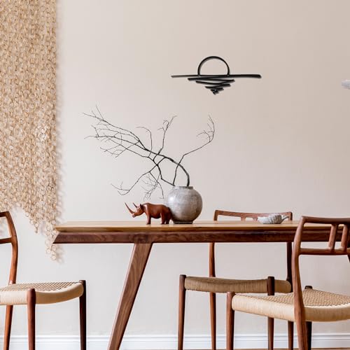 Hanwares Small Sunrise Metal Wall Art Mid Century Boho Decor Sunshine Minimalist Modern Sunset Interior Art Sun Wall Decor for Living Room Kitchen Bedroom, 16.93 x 7.09''(Black)