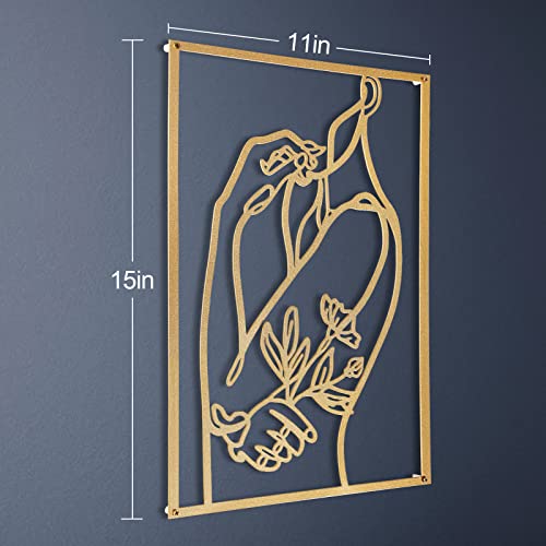 Hanwares 3 Pcs Gold Metal Wall Decor, Minimalist Floral Women Line Drawing Wall Art, Elegant Abstract Lady Silhouette Metal Wall Hanging for Home Bedroom Living Room