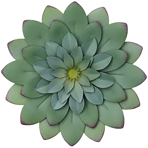 Hanwares Succulent Metal Flowers Wall Decor – Green, Hand Painted, 3D Flower Art Decoration for Living Room, Bedroom, Kitchen, Bathroom - Floral Decor for Indoor & Outdoor Use