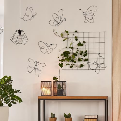 6 Pieces Metal Butterfly Wall Decor 8 Inch Black Butterfly Wall Art Different Shapes Hanging Decor Minimalist Wire Art for Kitchen, Bedroom, Outdoor