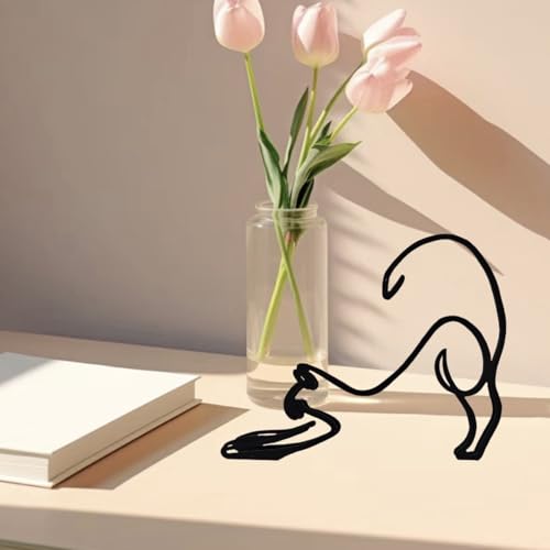 Cat Metal Wall Art - Hanwares Modern Metal Cat Wall Art Sculpture, Black Minimalist Home Decor, Living Room Wall…