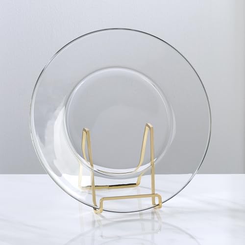Square Metal Wire Stand, Brass Finish (4-Inch Depth) - Tabletop Easel Display - Handcrafted Edge Design For Sleek & Modern Look - Perfect for Books, Plates, Photos & More