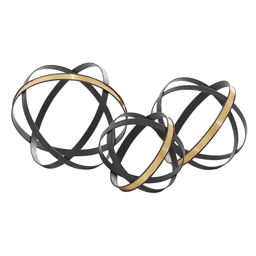 Hanwares Metal Geometric Decorative Sculpture Home Decor Statues with Gold Accents, Set of 3 Accent Figurines 6", 5", 4"H, Black