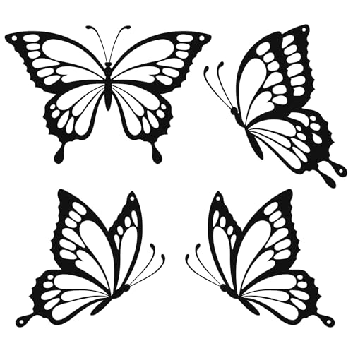 4 Pieces Metal Butterfly Wall Decor - Butterflies Metal Wall Art for Living Room Dining Room Bedroom Bathroom Kitchen | Black | Lightweight | Cute and Modern | Easy to Install