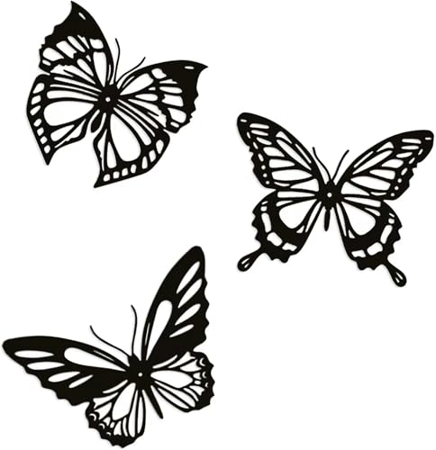 Hanwares Metal Butterfly Wall Decor 3pcs Black Metal Butterfly Wall Decoration, Versatile Wall Decoration for Living Room, Bedroom and Bathroom - Large Size 3 (1Pack (3pcs))