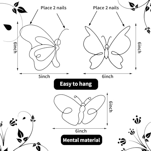 6 Pieces Metal Butterfly Wall Decor 8 Inch Black Butterfly Wall Art Different Shapes Hanging Decor Minimalist Wire Art for Kitchen, Bedroom, Outdoor