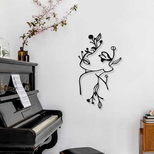 Hanwares 3 Pcs Metal Wall Art Decor Minimalist Abstract Woman Wall Art Metal Modern Line Drawing Decor Female Single Line Home Hanging for Bedroom Bathroom Living Room Housewarming(Plant,Black)