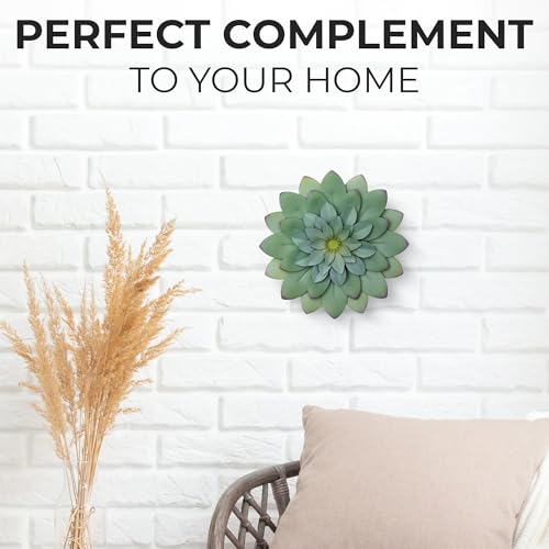 Hanwares Succulent Metal Flowers Wall Decor – Green, Hand Painted, 3D Flower Art Decoration for Living Room, Bedroom, Kitchen, Bathroom - Floral Decor for Indoor & Outdoor Use